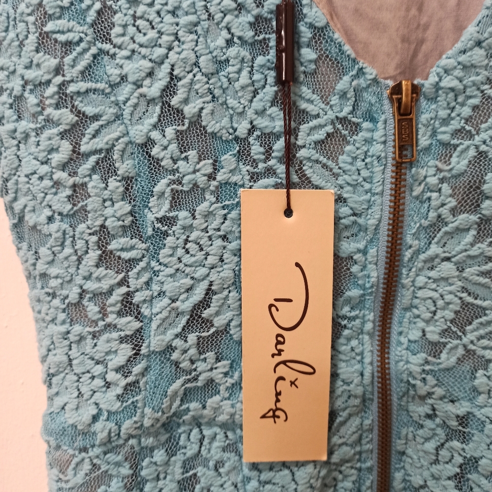 Darling Dress Aqua Lace Blue Floral small Back Zip Up - Picture 8 of 16